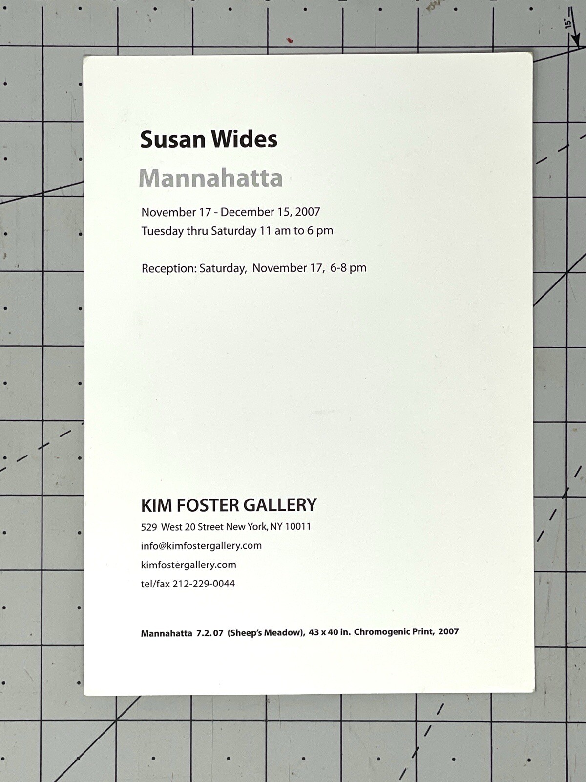 Susan Wides (b. 1955) Art Show Announcement Card 2007 – Manahatta