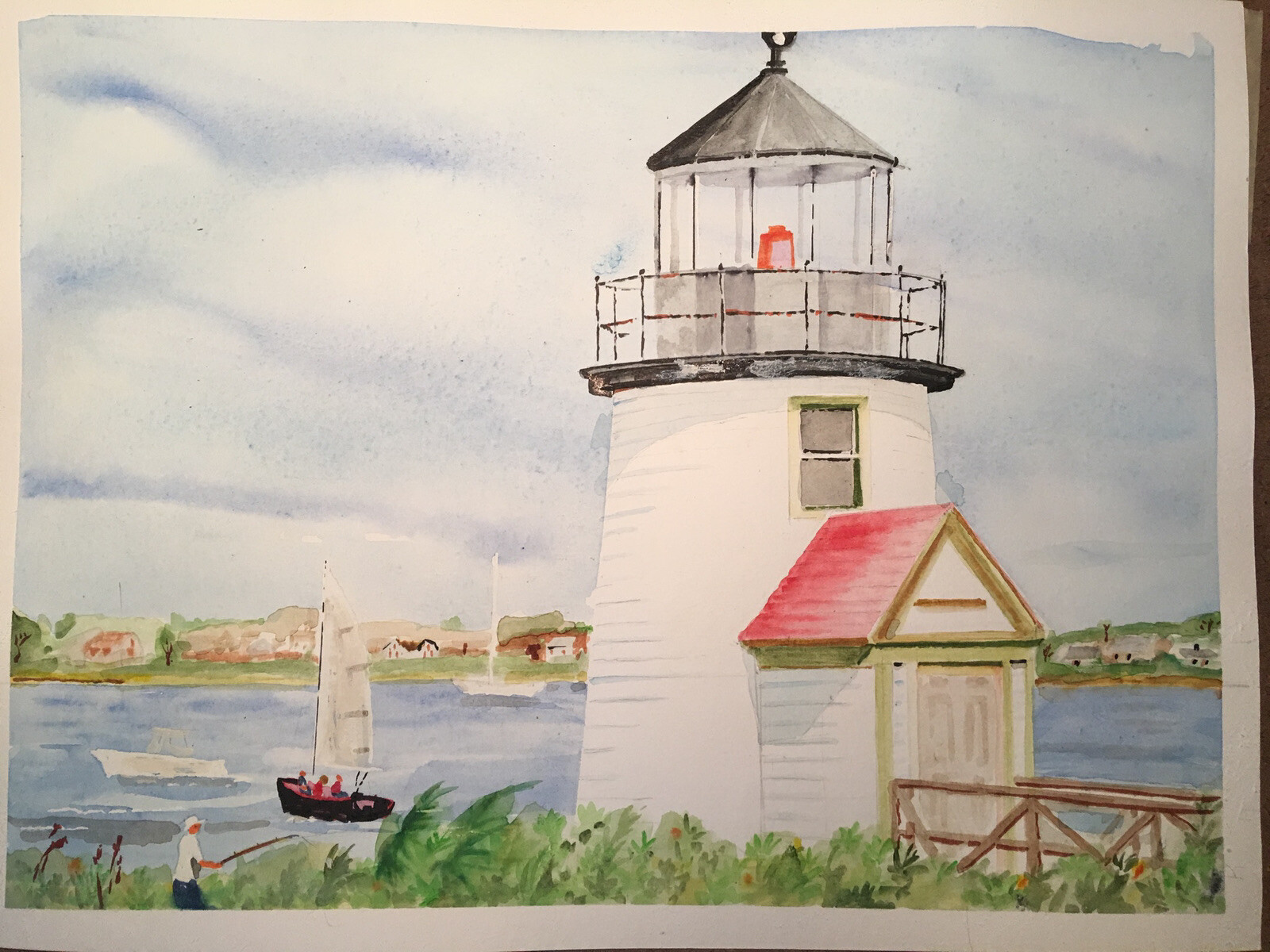 🆕2️⃣0️⃣1️⃣9️⃣Brant Point Lighthouse➖Nantucket➖Water💦Color🖼Painting‼️