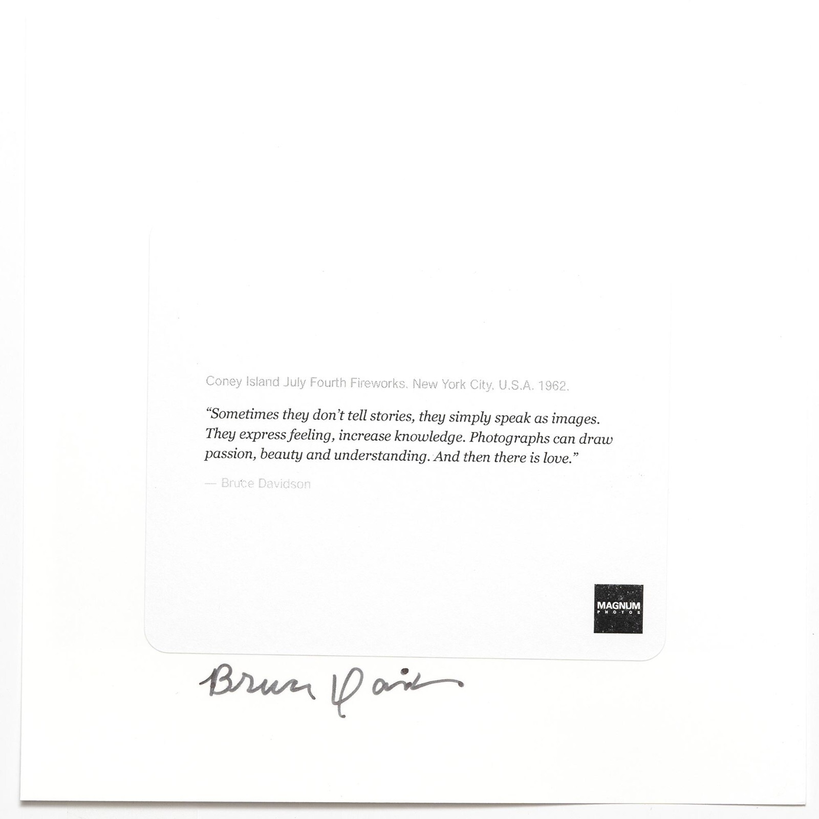SIGNED Bruce Davidson Print – July Fourth Fireworks New York 1962 – Photo 6 x 6″