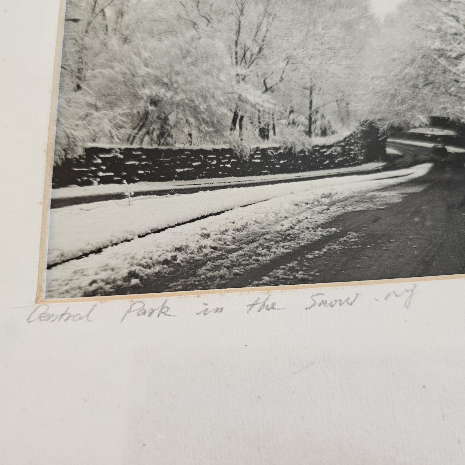 Vintage Photograph Framed Black White Signed CENTRAL PARK , NEW YORK Snow Winter