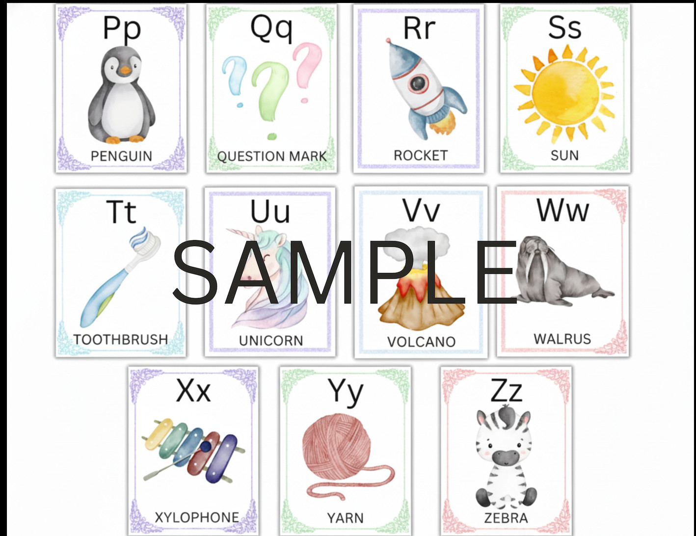 Fun & Educational Watercolour Alphabet. (A to Z)Posters ABC Chart Classroom