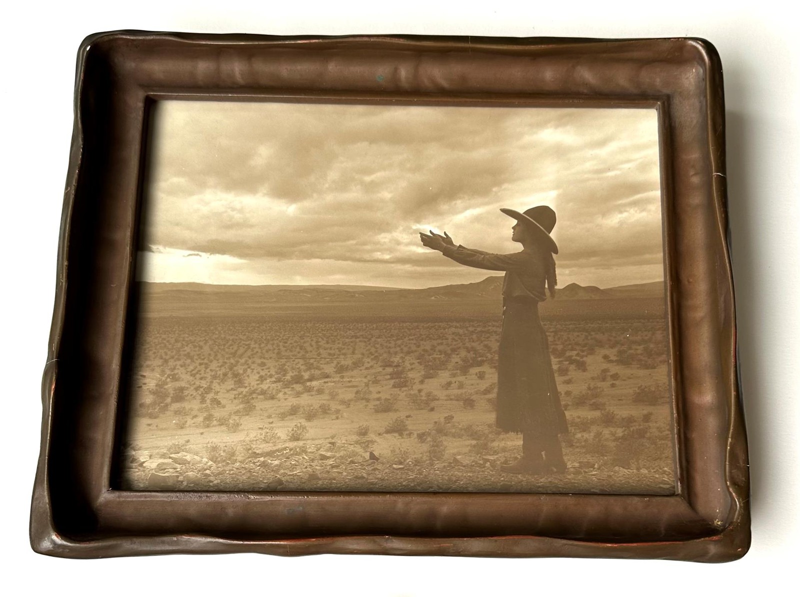 Vintage Western Sepia Photograph c 1910 -Lone Prairie Cowgirl -Manner of Curtis
