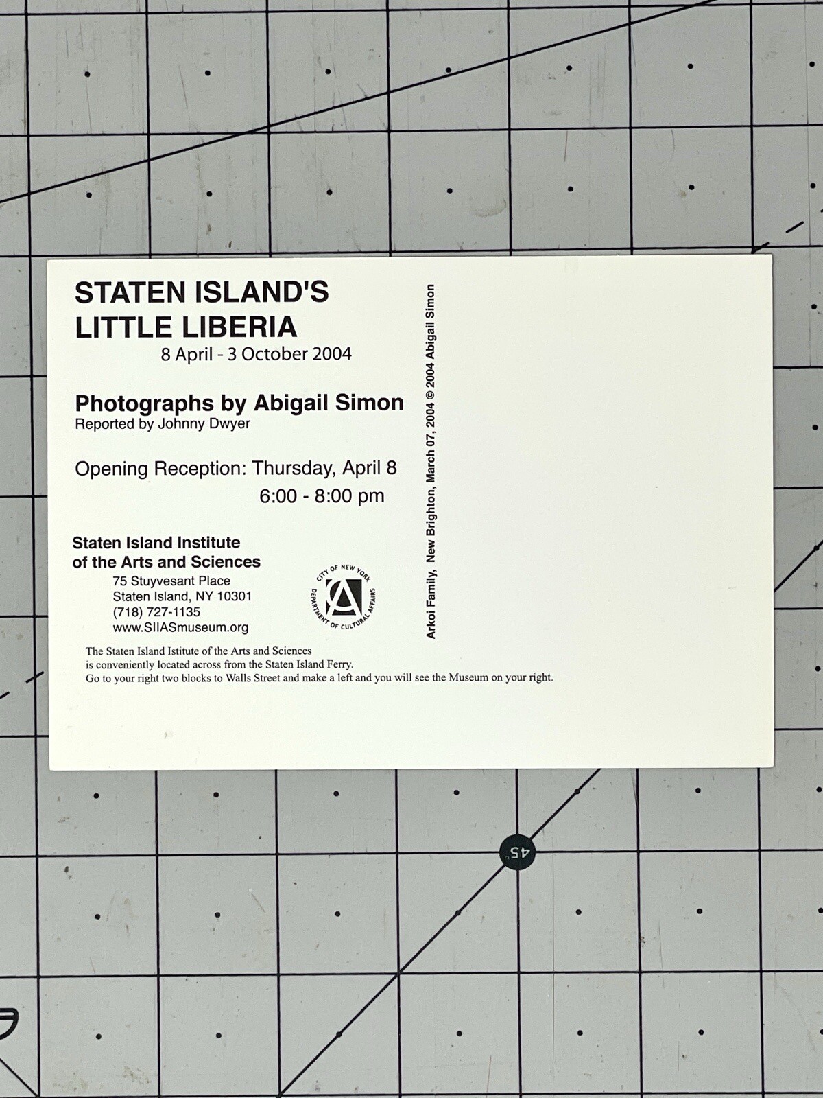 STATEN ISLAND’S LITTLE LIBERIA – Abigail Simon Art Announcement Card 2004