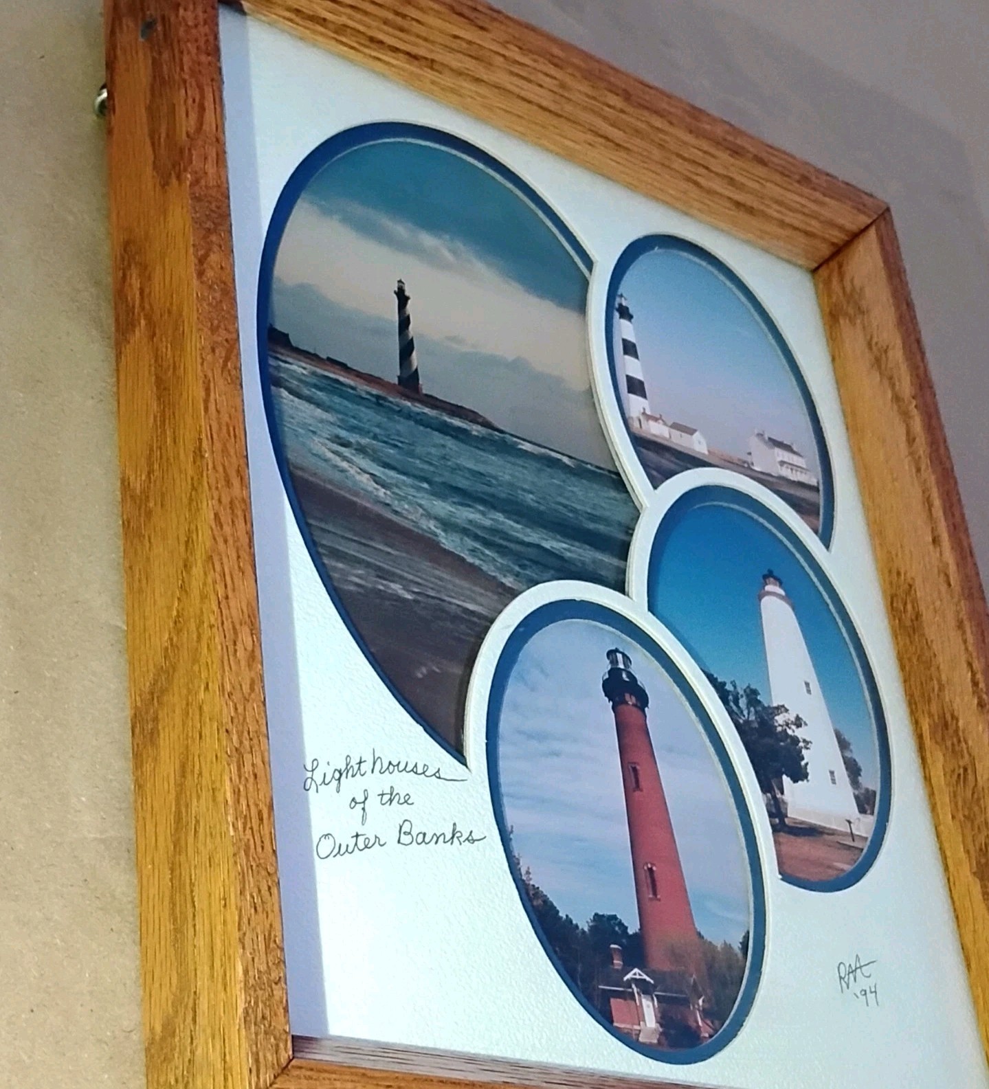 Lighthouse Of Outer Banks ’94 10×12 Mat Oak Framed & Signed Photography Wall Art