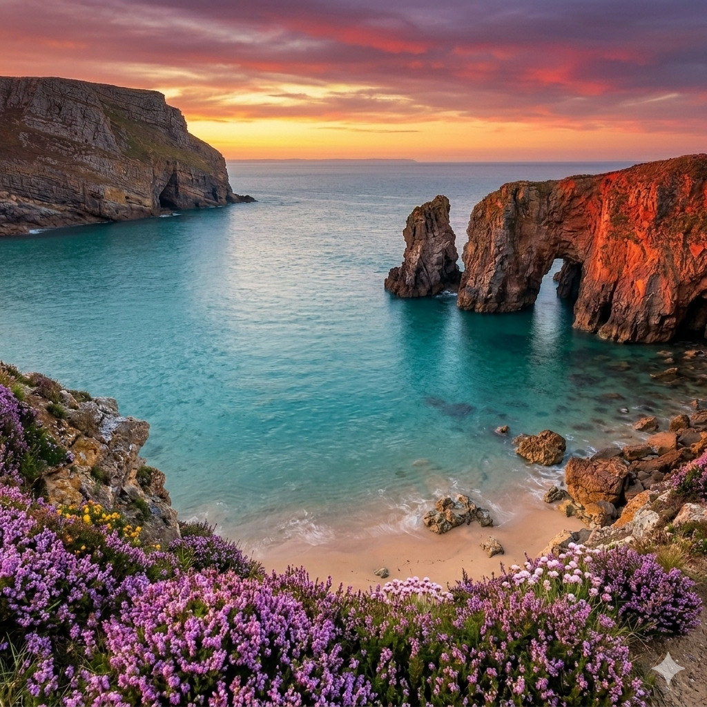 Ocean Cliff Sunset HD Wallpaper Digital Download PNG Desktop Phone Background