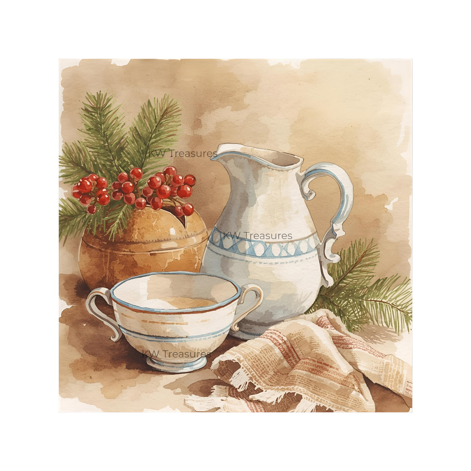 Christmas Watercolor Clipart | Cozy Winter Drinks PNG Bundle Download