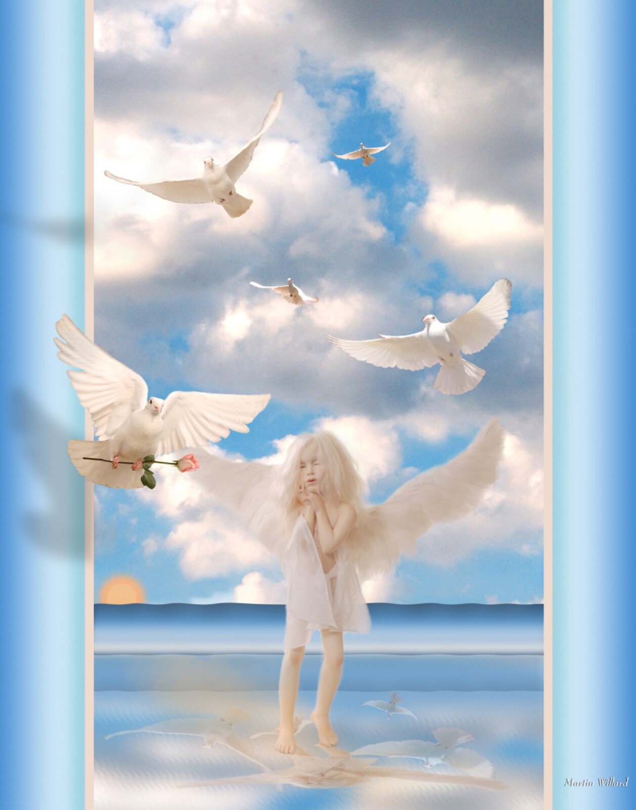 Photography Angel and Doves 11×14 wall portrait. Beautiful photo compositeNOTAI