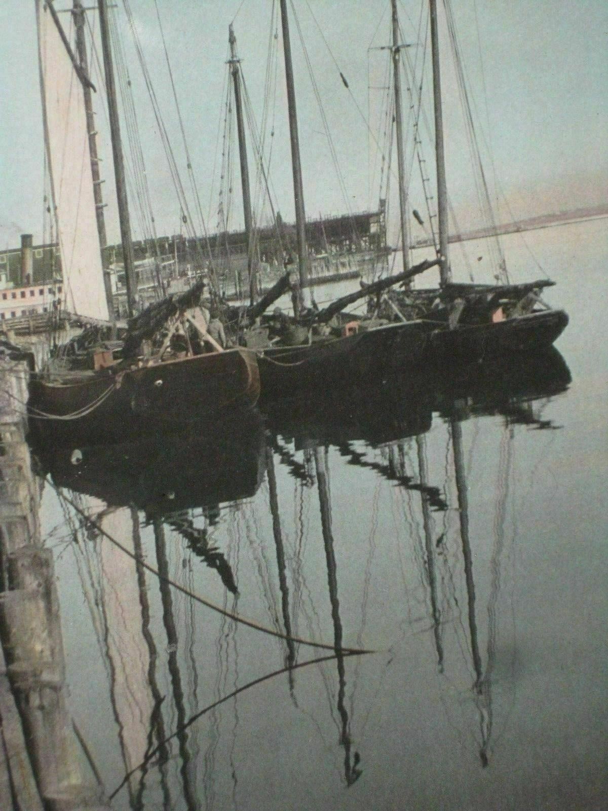 N Sydney Nova Scotia Cape Breton Canada “Fishing Smacks” Hand Colored Photo Rice