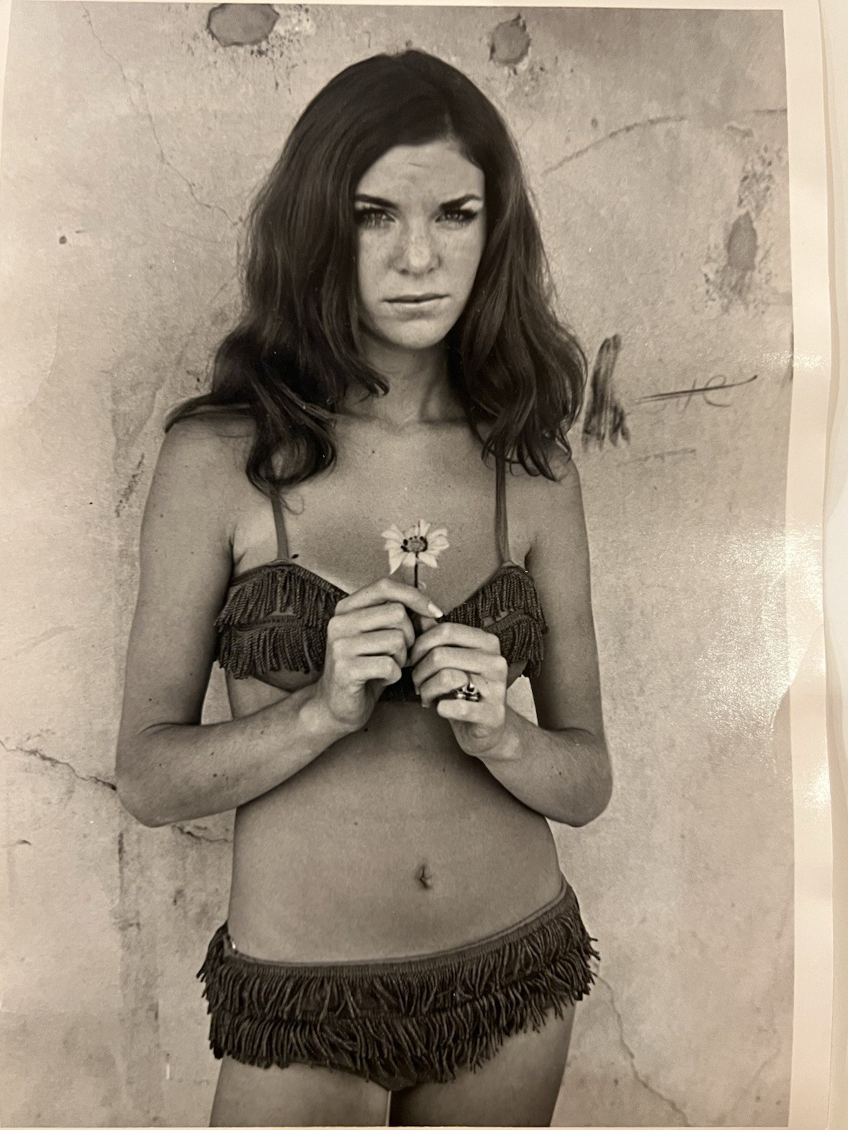 Vintage 1960s Pretty Young Hippie Woman in Bikini w Flower Photo – Sexy Lady
