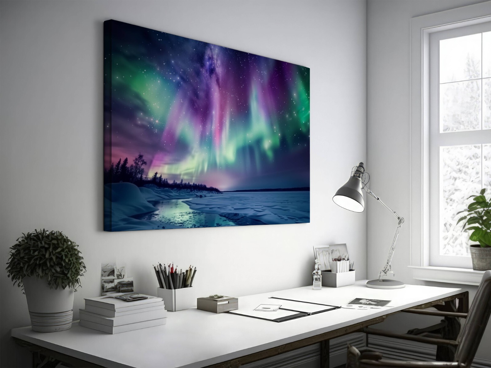 Northern Lights Aurora Borealis Photography, Snowy Alaska Landscape Nature Print