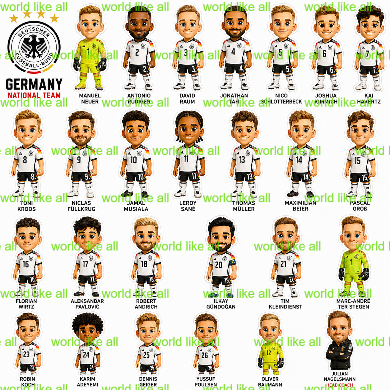 Germany Football Stickers Sheet Kids Adults | Cute 3D Cartoon Digital Download