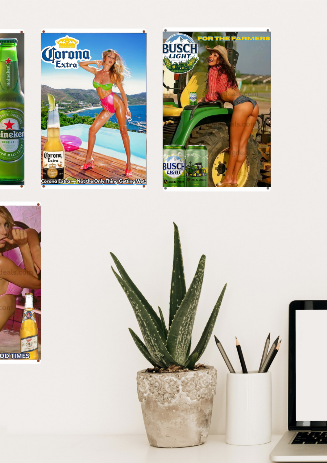Sexy Pinup Girl Upside Down PBRBeer Poster 8×12 Metal Sign Man Cave Wall Decor