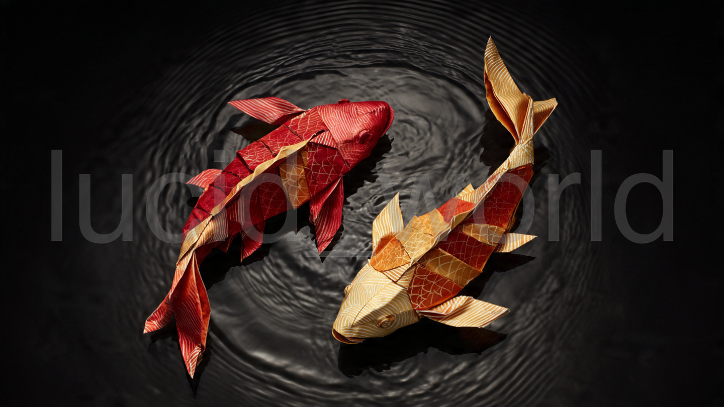 Origami Koi Fish Digital Image Download Red Gold Japanese Paper Art Wallpaper