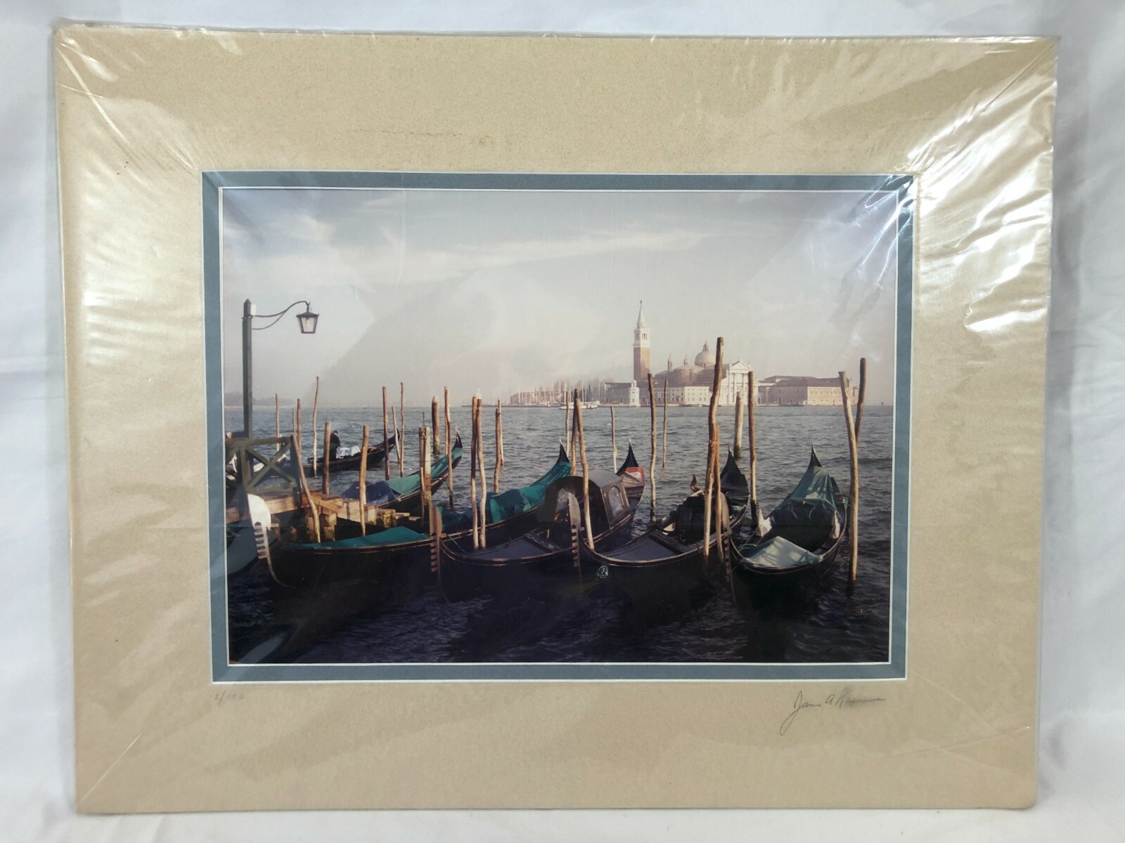 #383 “Gondolas” Venice Italy Matt Framed Signed Photograph by James A. Rasmussen