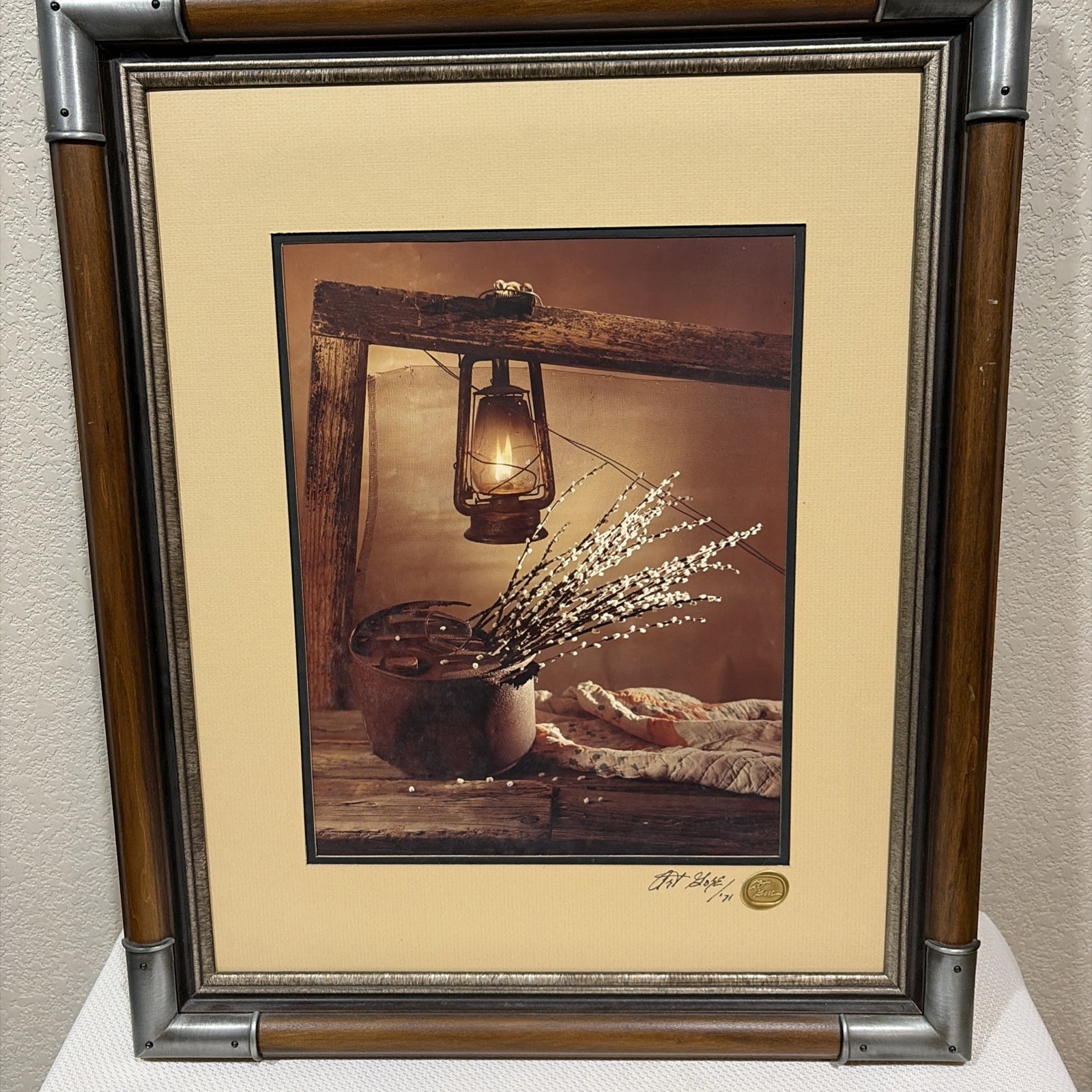 Set of (2) Signed 1971 Art Gore Prints w/ Wax Seals in Wooden Frames