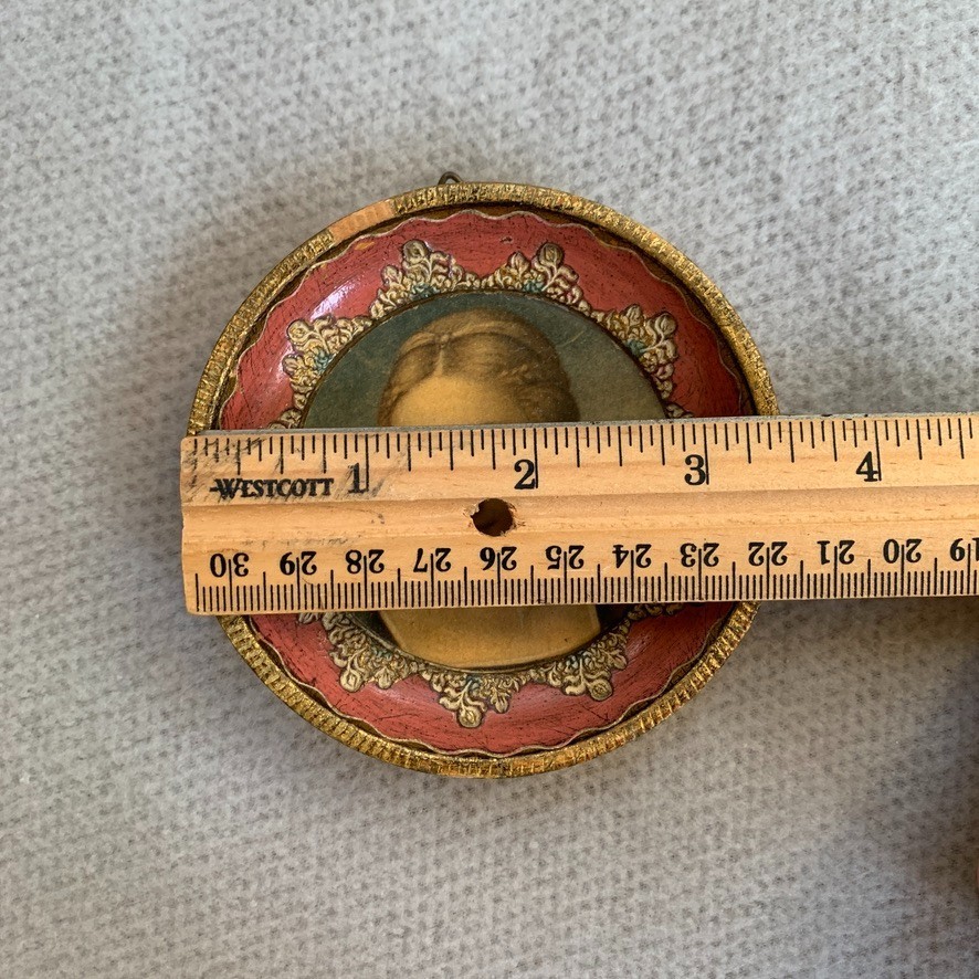 Antique Raphael Madonna Framed Art Gilt Wood Religious Florence Italy Round 3.5″