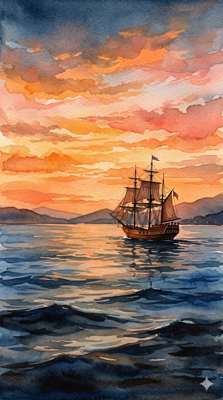 Digital Image Watercolor Ship Wallpaper Background Desktop AI Art