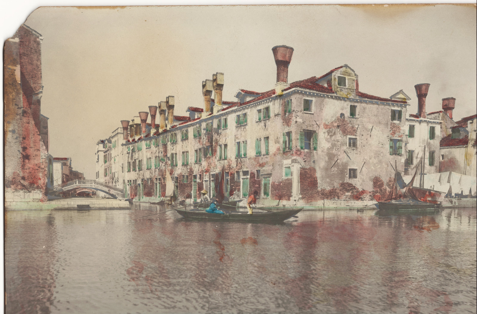Antique Photograph Rio di Sant’Anna Canal in the Castello District of Venice