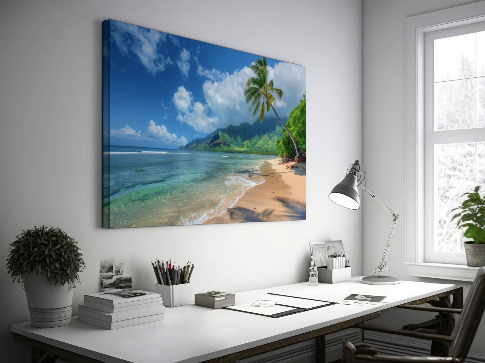 Hawaii Beach Art, Hawaii Shoreline Photography, Tropical Beach Hawaii Mountains
