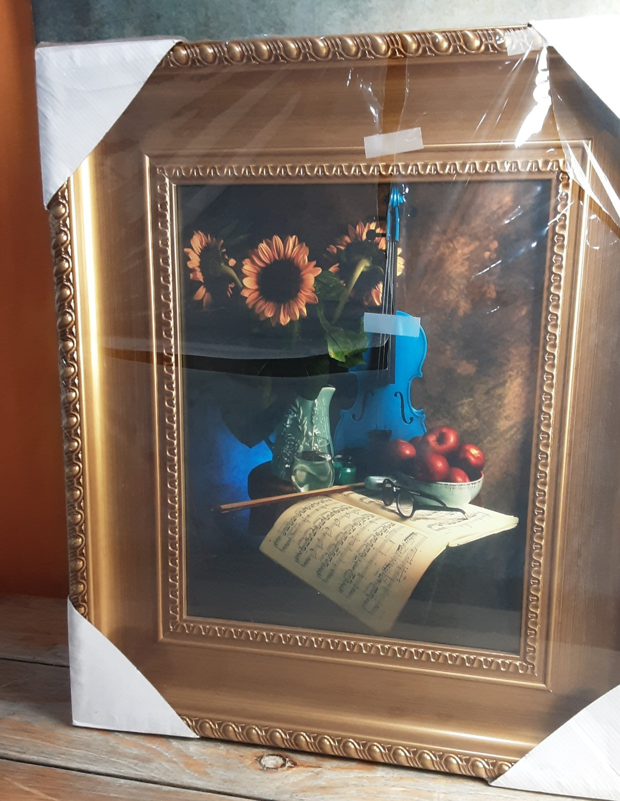 New “Blue Violin” 16″ x 20″ Framed Photo Art Living Room