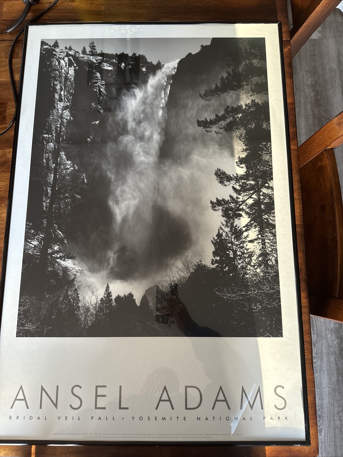 Bridal Veil Fall, Yosemite National Park by Ansel Adams Framed 36”x24” auth Edt
