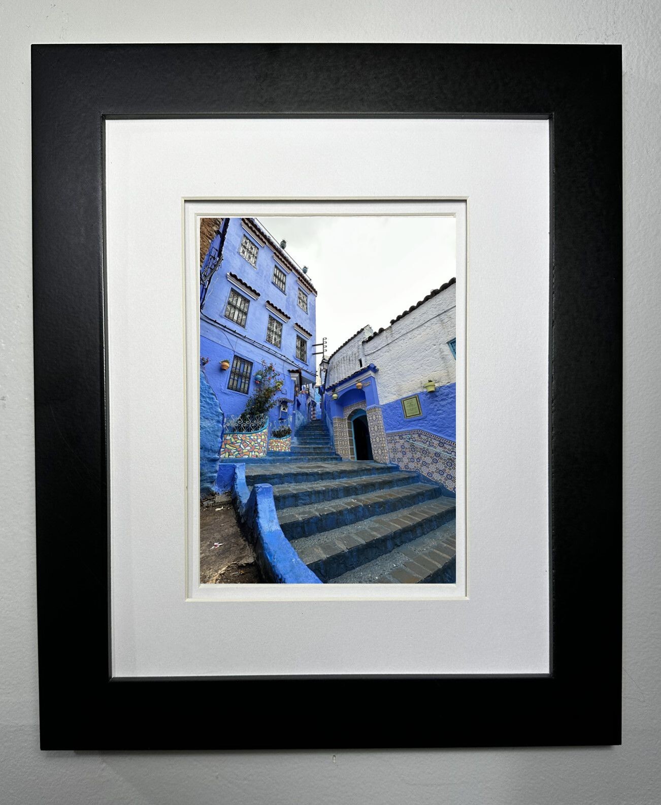 Beautiful Framed, Matted and Signed Photograph of Chefchaouen Morocco (Steps)
