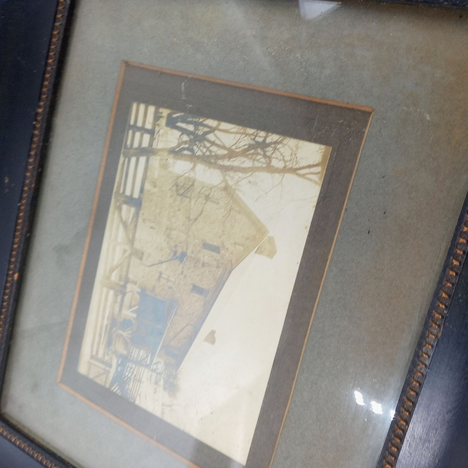 Stone Farmhouse Wall Art Vintage Framed Photograph Antique Frame Black Gold Farm