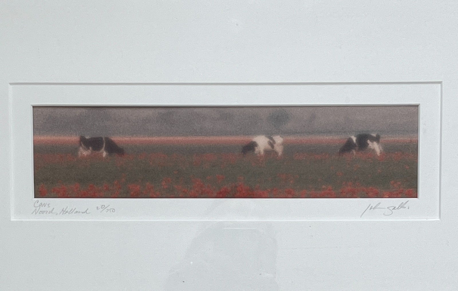 Vintage John Galbo Signed NOORD HOLLAND Panoramic Cow Pasture Art Framed Matted