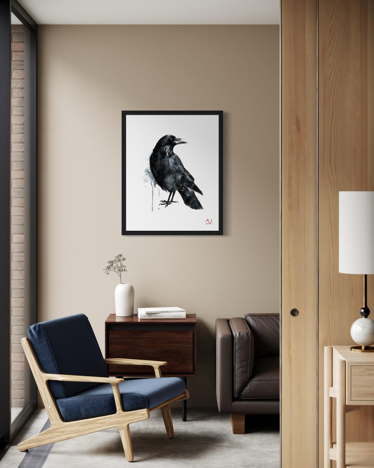 Crow Art Print Poster, Bird Watercolor Painting, Nature Animal Wall Decor Bir…