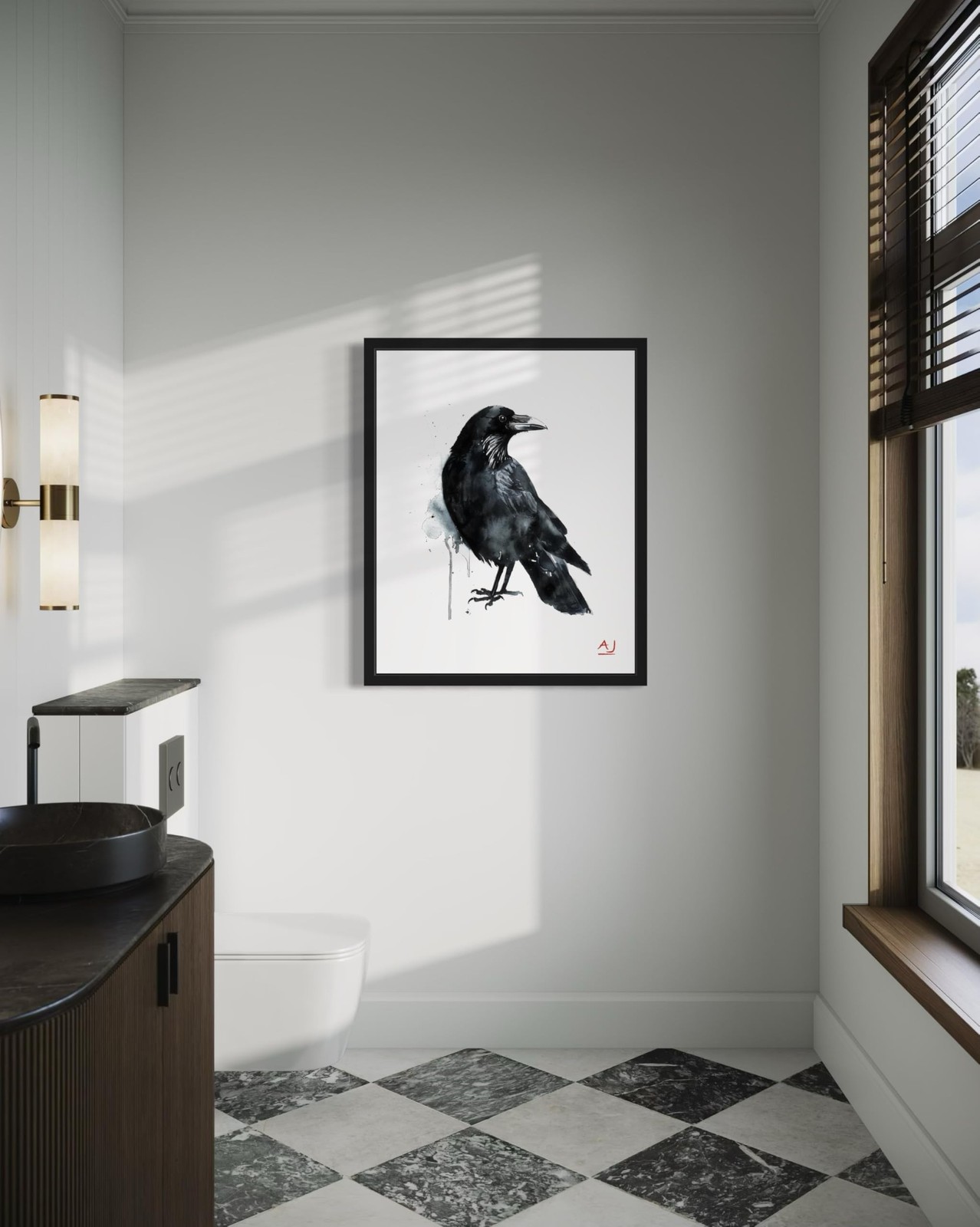 Crow Art Print Poster, Bird Watercolor Painting, Nature Animal Wall Decor Bir…