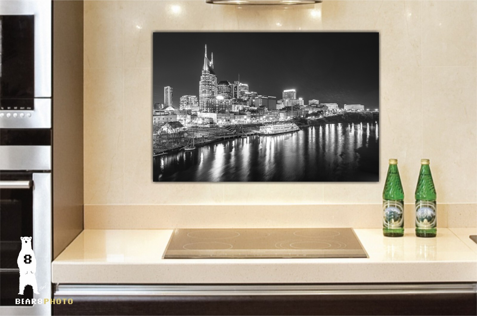 Downtown Nashville Skyline at Night – Black and White Photography Prints
