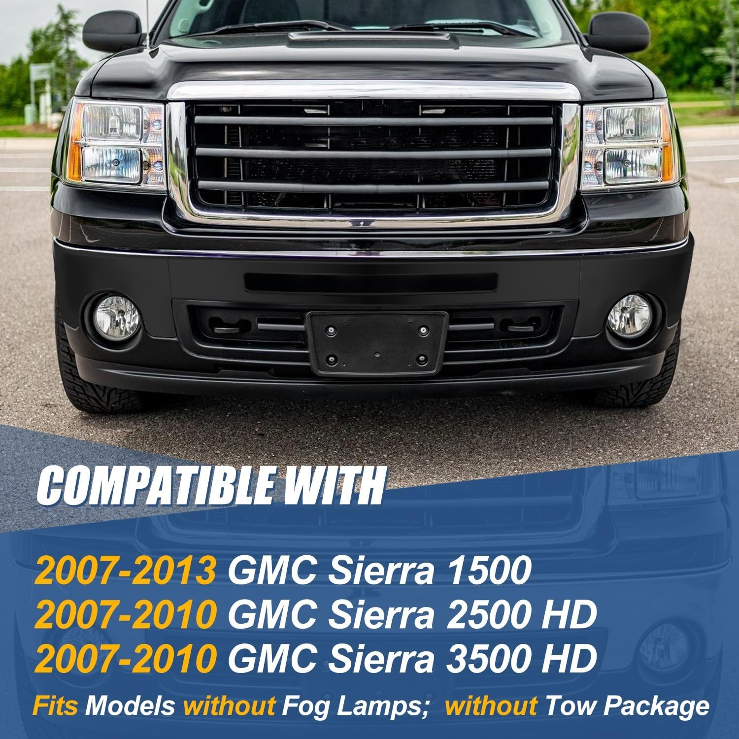 Front Bumper Compatible with 2007-2013 GMC Sierra 1500, 2007-2010 Sierra 2500HD