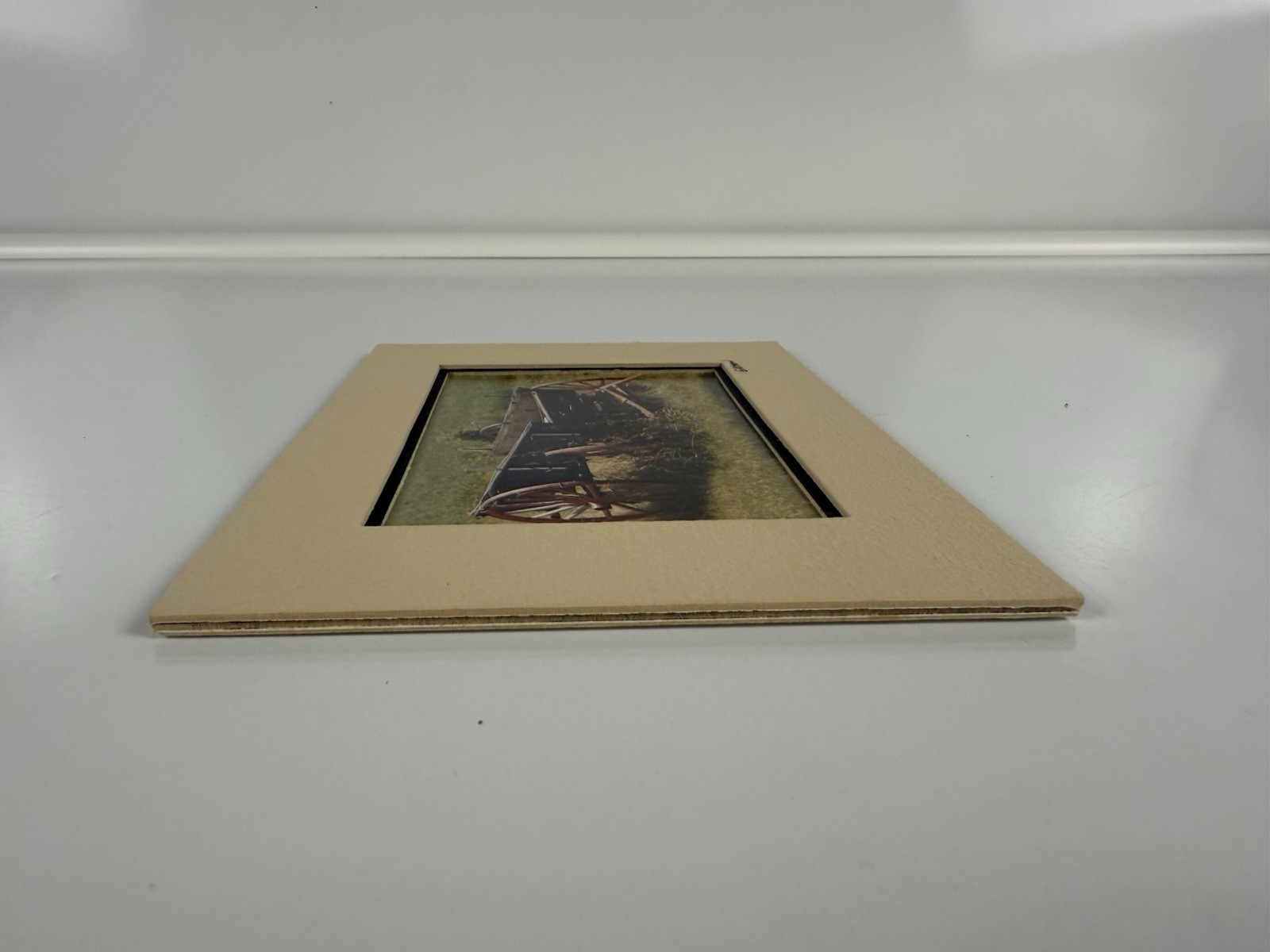 Gamow signed Hay Wagon Wheel Farm Cart in Field Photography Art 5″ x 7″ Mated