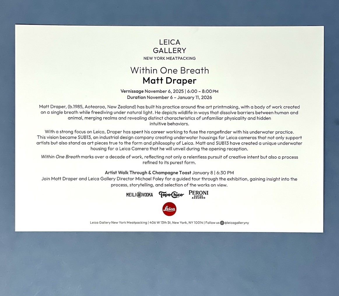 Matt Draper Art Show Announcement Card 2025 – Within One Breath – Leica Gallery