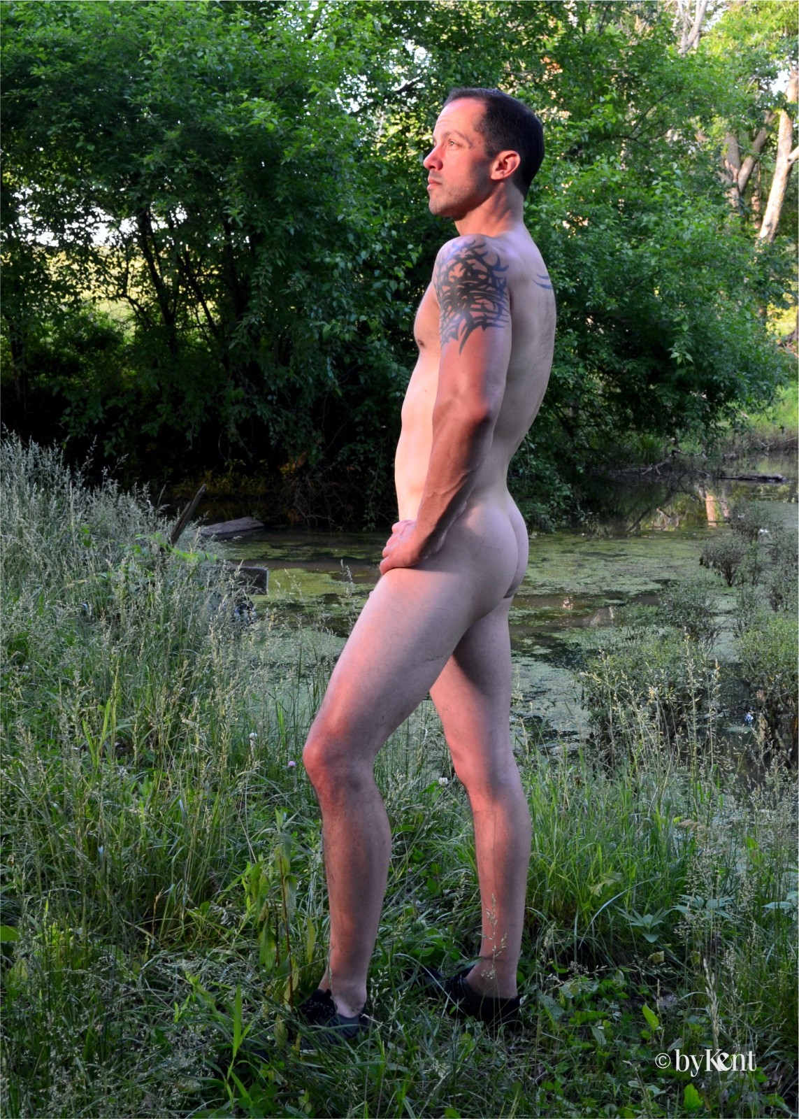 Nude male art model photographs, three 5×7″ prints