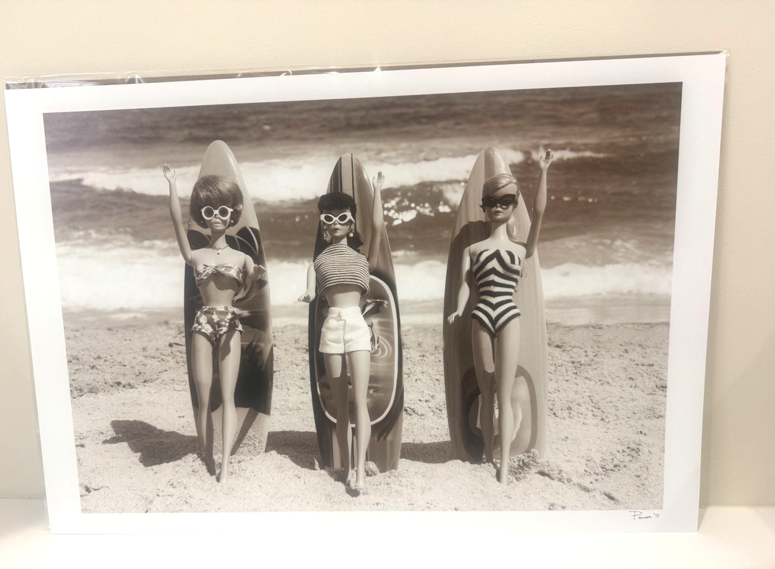 Signed David Parise Photograph Vintage Barbie Surfing at the Beach 13×19” 2017