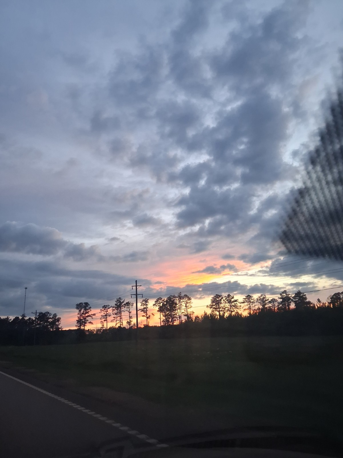 Color Sunset Landscape Photograph – Road by Lake With Trees & Sky