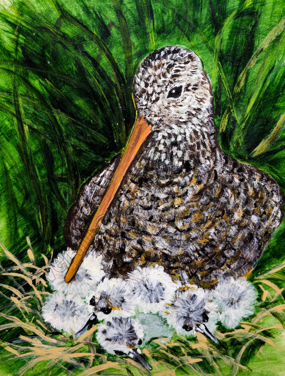 Bird with Babies in the Nest Nature DIGITAL DOWNLOAD Print at Home Wall Art