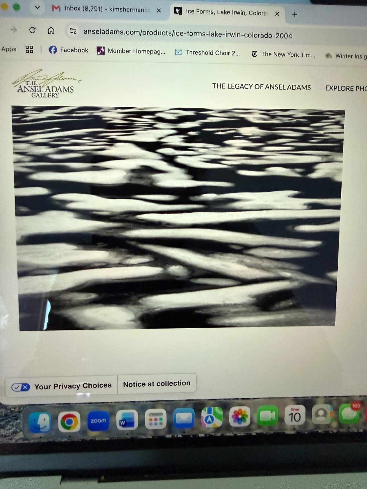 Original silver gelatin print by Anne Larsen ‘Ice Forms – Irwin Lake, CO – 2004’
