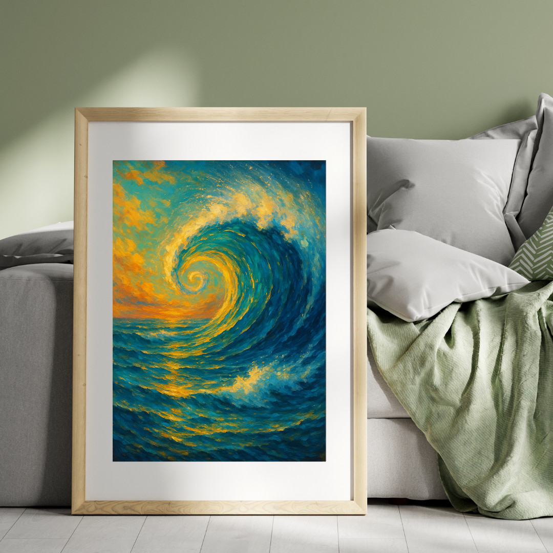 Digital Image Picture Photo Wallpaper Printable AI Swirling Ocean Wave Painting