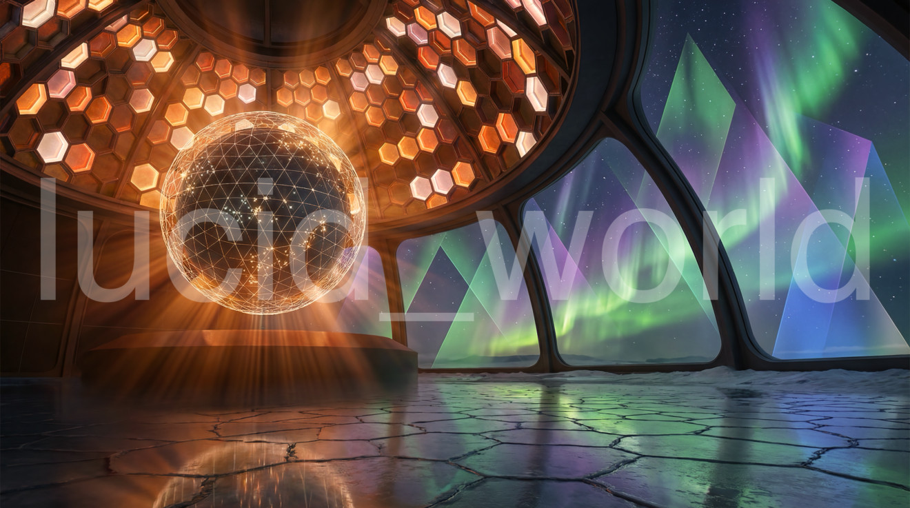 Futuristic Lab Digital Image Aurora Borealis Sky Sci-Fi Interior Wallpaper PNG