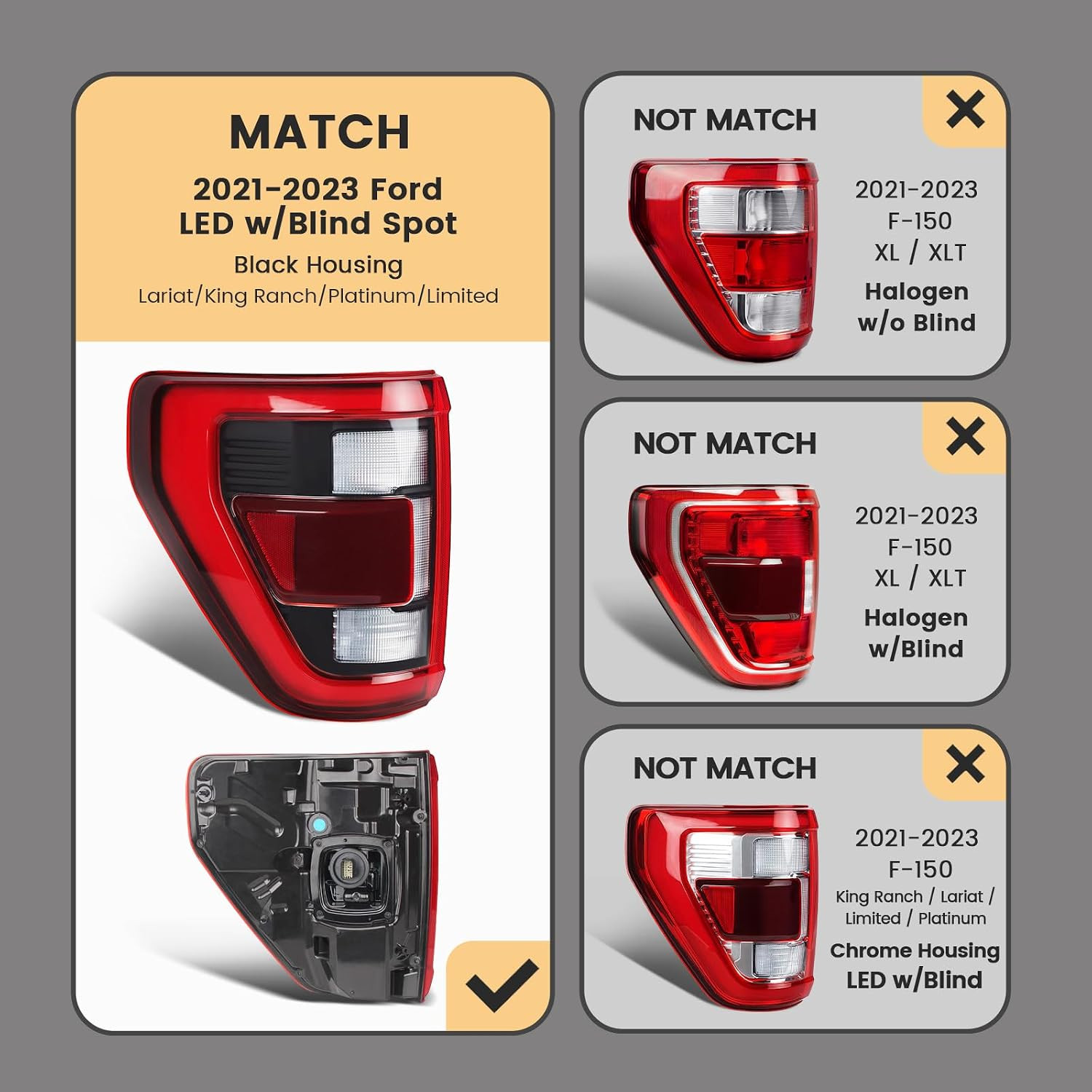LED Tail Light Assembly Compatible with 2021 2022 2023 Ford F150 TREMOR/RAPTOR W