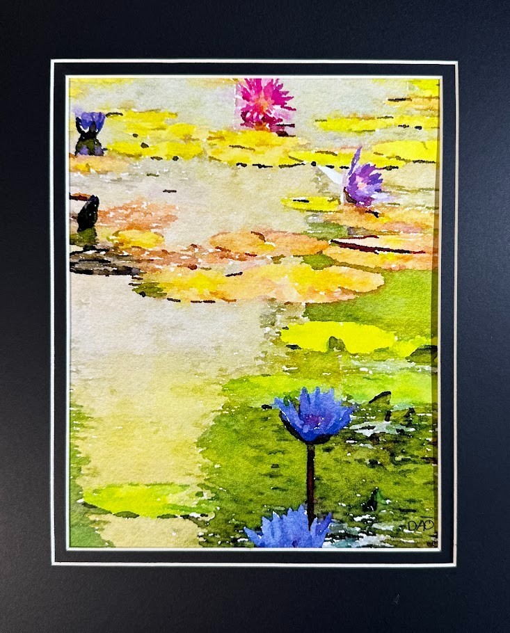 Water Lilies Digital Watercolor Original Photograph 8 X 10 Mat 11 X 14 Signed