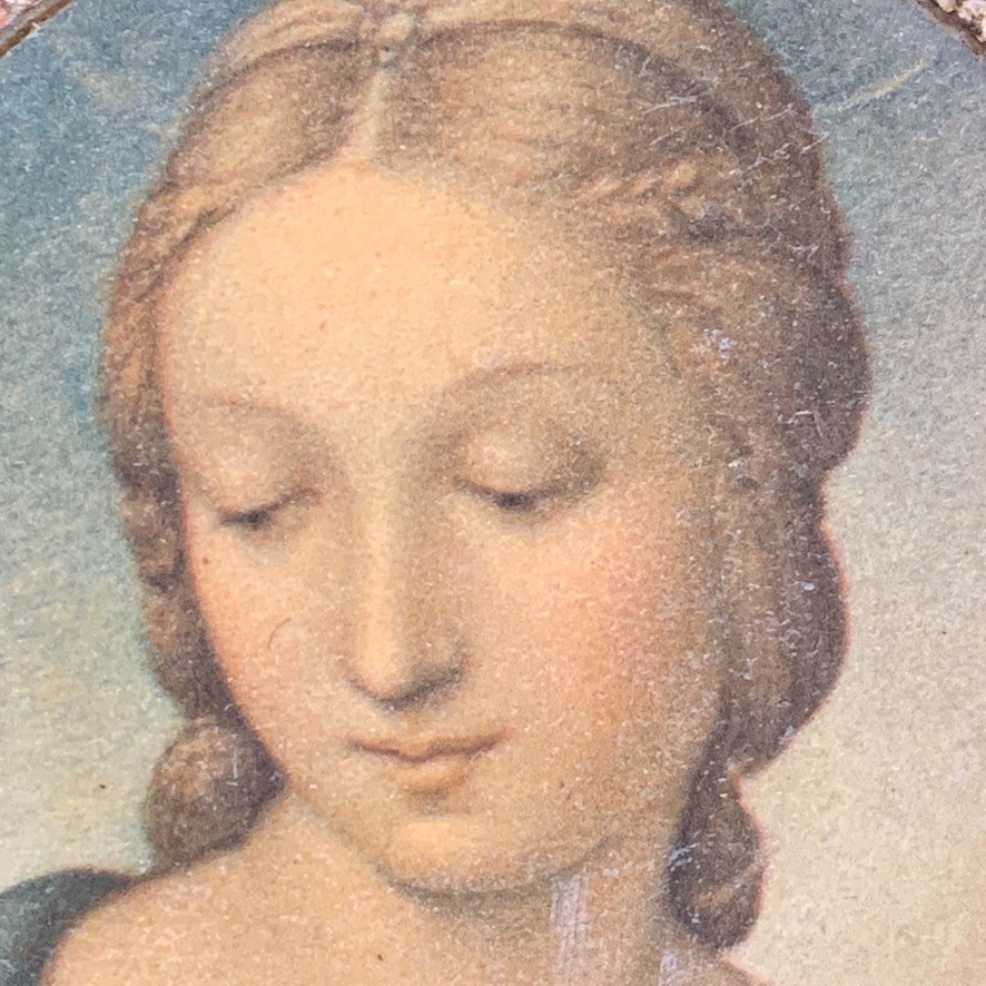 Antique Raphael Madonna Framed Art Gilt Wood Religious Florence Italy Round 3.5″