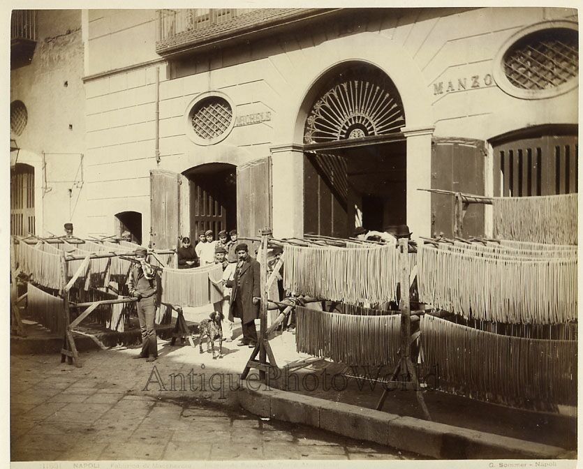 Italy spaghetti factory workers antique albumen photo