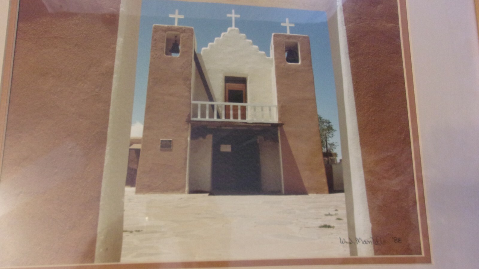 Taos New Mexico Pueblo Mission Church, Frame & Matted Photograph by WJ Mandell