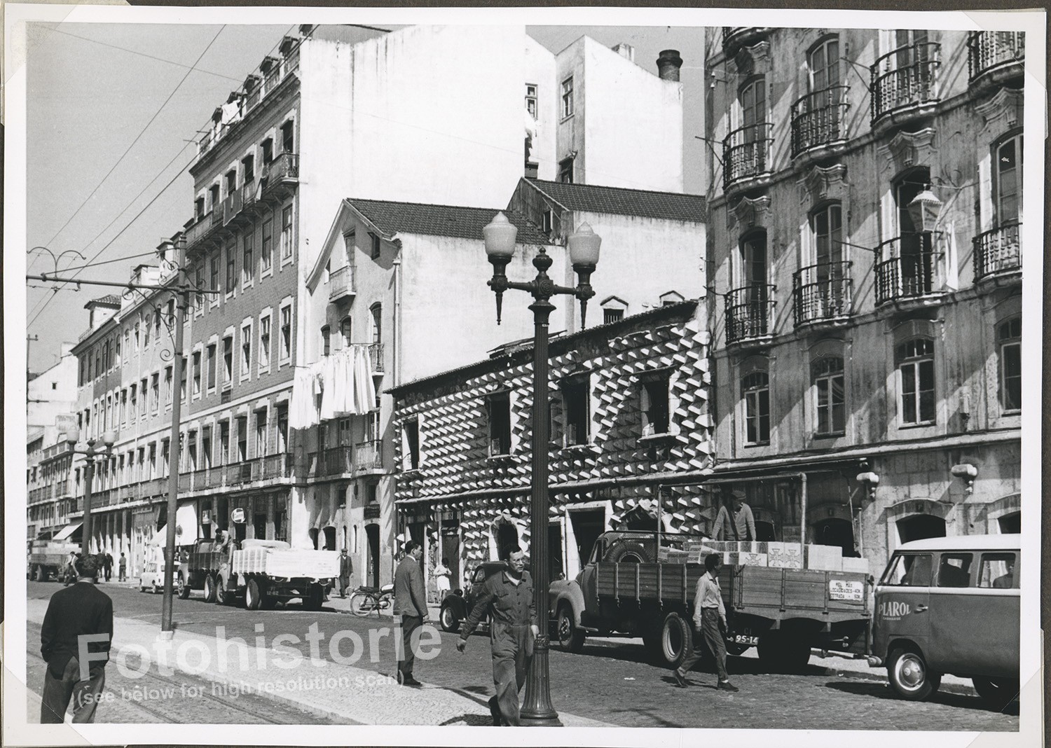 Photo Lisbon Street Work Truck Portugal 1960s Everyday City Scene