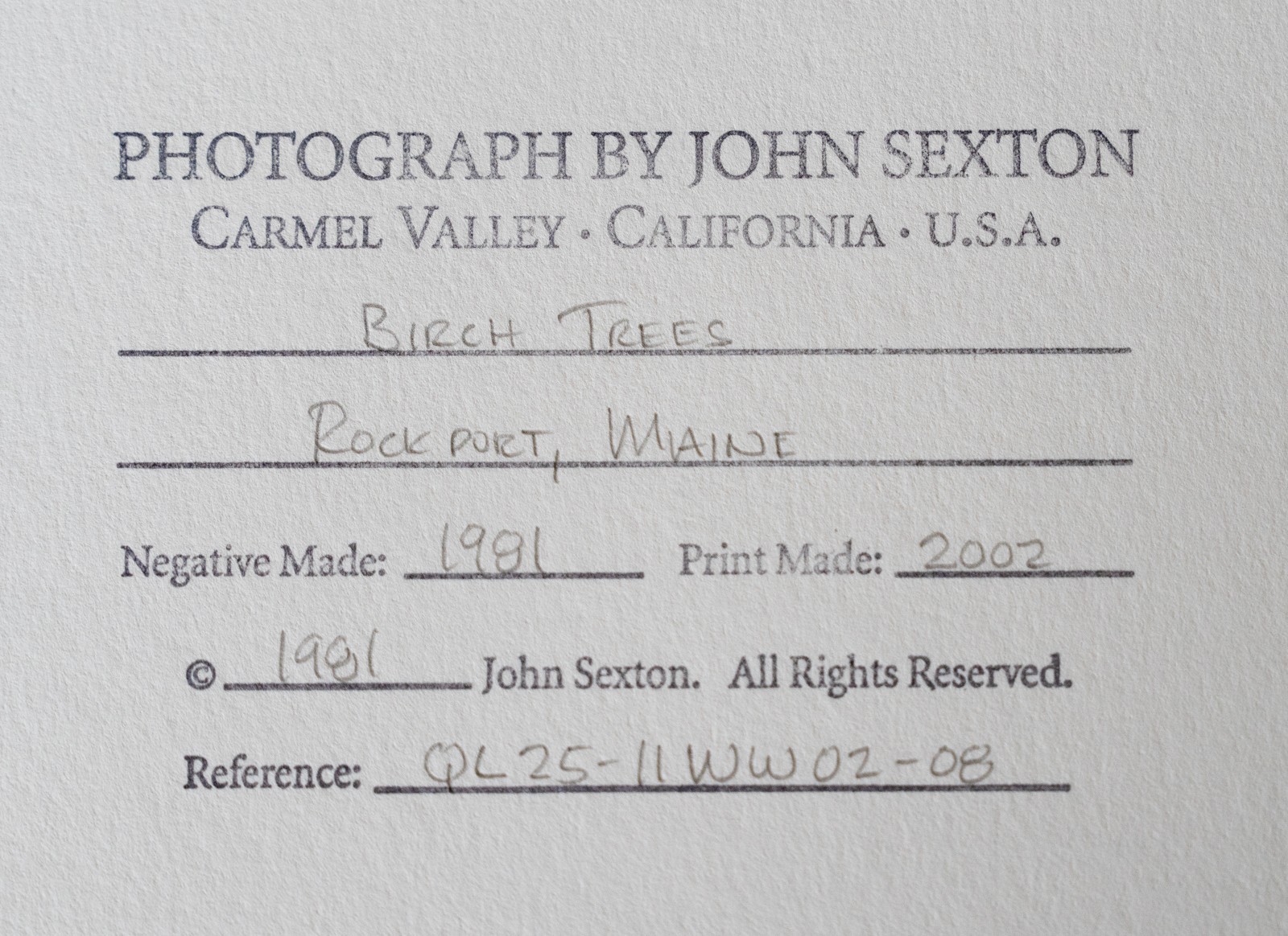 “Birches” Original JOHN SEXTON Signed Photograph 11×14/ 16×20 Framed