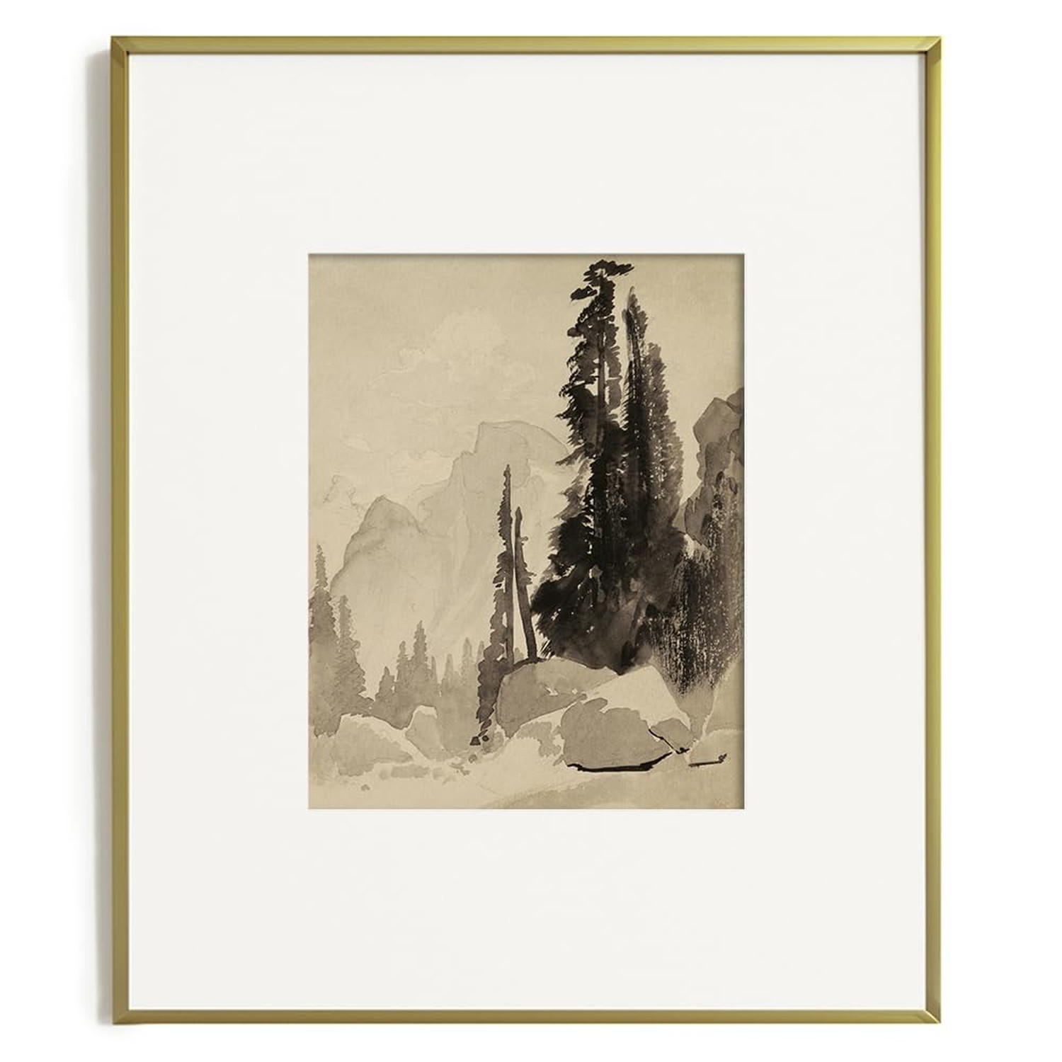 Forest Landscape Drawing Print Poster – Vintage Farmhouse Engrave Line Wall A…