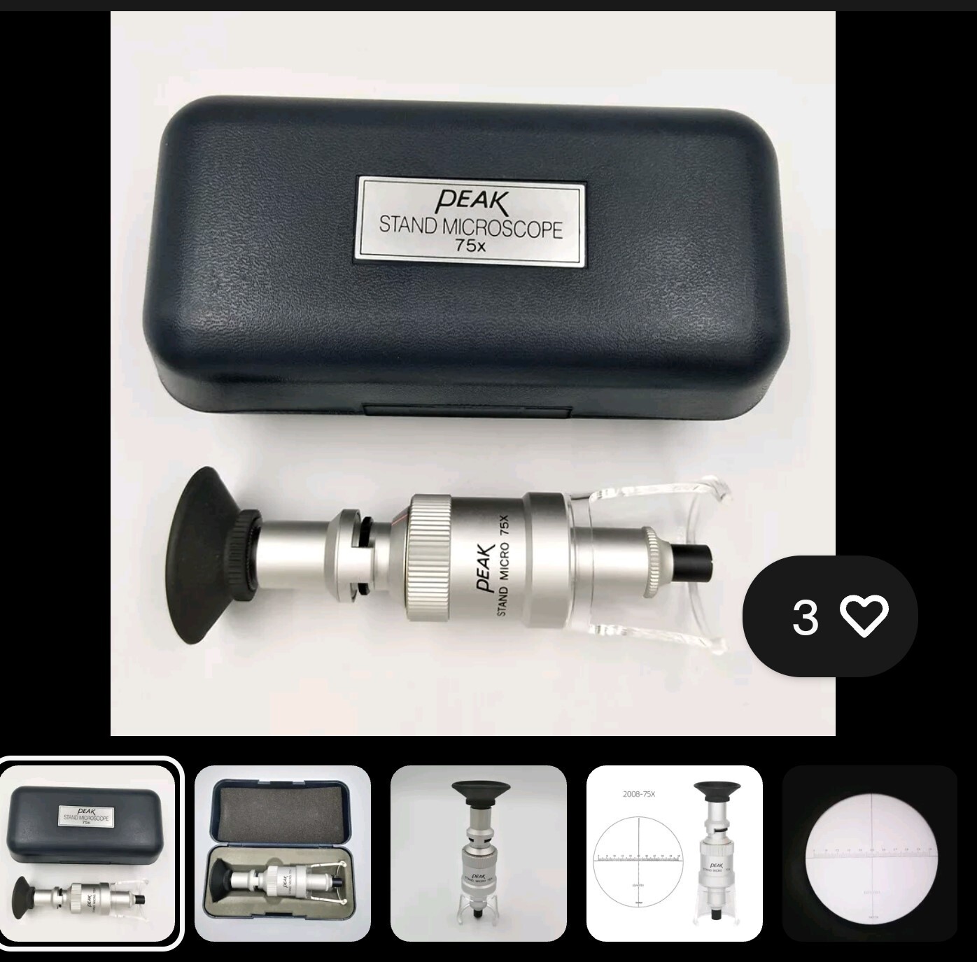 ORIGINAL PEAK 75X & 100X STAND MICRO LOUPE MICROSCOPE w/ STANDARD SCALE